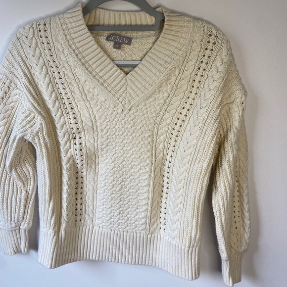 Cream Cable 100% Cotton Long Sleeve Sweater JCrew J Crew Holiday Sweater Small - Picture 1 of 4